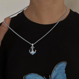 LEECCI Anchor Wave Necklace 925 Sterling Silver Lighthouse Pendant Anchor Jewelry Gifts for Men Women Graduation Gifts