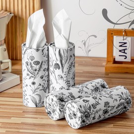 Zonon 4 Pcs Vintage Floral Car Tissue Cylinder with 240 Sheets 3 Ply Facial Tissue Bulk Round Tissues Holder Box Travel Tissue Tubes for Car Cup Holder Round Container
