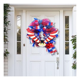 Patriotic Wreath - American Eagle Wreath for Front Door - 16inch 4th of July Wreaths for Front Door - Hero Memorial Day Decorations - 4th of July Independence Day Door Sign
