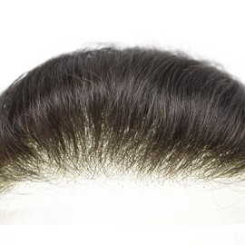 SINGA HAIR Mens Frontal French Lace Base V Shape natural hairline Human Hair Light Density 6 Inch Hair (1.5''x7'', 4# Medium Brown)