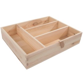 Wooden Unpainted 4 Compartment Cutlery Tray Utensil Sorter Drawer | 31 x 25 x 7 cm | Tabletop Presentation Box Tidy Organiser Four Sections Insert | Natural Unpainted Wood