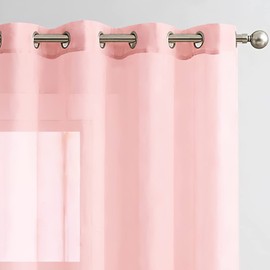 Topick Sheer Curtain with Eyelets, Transparent Curtain, Pack of 2, pink, 245cm