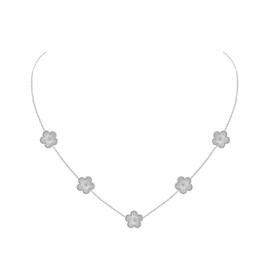 JIEMUCHU Gold Plated Stainless Steel Flower Necklace Jewelry for Women (Gold Stripe-White Gold Plated)