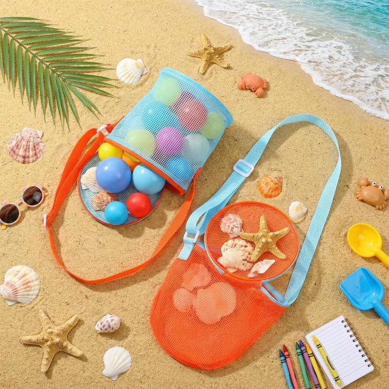 Amabro 2Pcs Sea Shell Bags for Beach, Mesh Seashell Holder