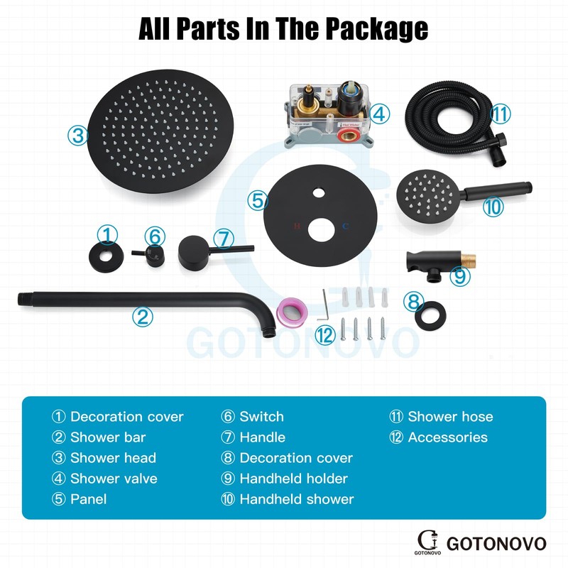gotonovo Rain Shower System with 10 Inch Round Showerhead and