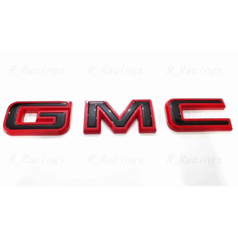Auto Front & Rear GMC Gloss Red Black OVERLAY Emblem