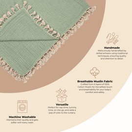 Crane Baby Crane Baby 6 Ply Muslin Blanket Cotton Blanket Fringe Tassel Gauze Blanket Evergreen
