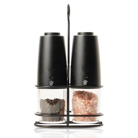 SilPiment Gravity Electric Salt And Pepper Grinder Set – USB Rechargeable Spices Shakers With Support – 9 oz Adjustable Coarseness Mills for Arthritis And Hand Problems