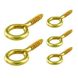 SISI UK Eye Screw Hooks Brass Plated Hook Eye Bolts Screw-in Hooks Heavy Duty Picture Frame Small Screw in Hooks Brass Celling Hooks 20mm Picture Wire Hanging Pack of 100.