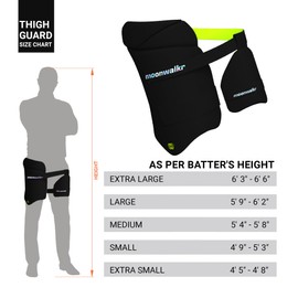 moonwalkr Cricket Thigh Guards 2.0 Lightweight Cricket Guard & Equipment Unisex Thigh Pads for Batter's Height (5'9"-6'2") Safeguarding Both Your Outer and Inner Thighs Black (Large, Left Hand).