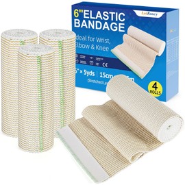 LotFancy Elastic Bandage Wrap, 4 Pack 6 Inch Reusable Compression Bandage, Self Closure on Both Ends for Ankle, Knee, Legs, Foot, Premium Medical Support & First Aid for Injury Recovery, Sports
