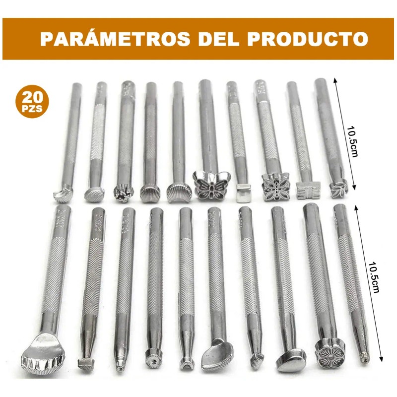 Juego De 20 Troqueles Para Grabado Artesanal En Cuero