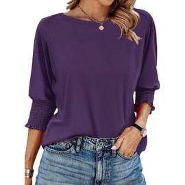 IECCP 3 Quarter Length Sleeve Tops for Women Womens Tops Casual Summer Shirts for Women Womens Summer Fall Shirts 2025 Purple,L