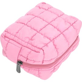 E-Tree Bonita Bolsa de Maquillaje, Bolsa de Cosméticos Acolchada, Neceser Portátil, Bolsa de Aseo Con Cierre, Bolsa A Cuadros, Funda de Viaje, Bolsas de Almacenamiento (Rosa)