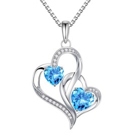 Iefil Birthday Gifts for Women - Anniversary Birthday Gifts for Women, Aquamarine Necklace, March 925 Sterling Silver Heart Birthstone Necklace, Jewelry Gifts for Her Wife Mom Sister in Law