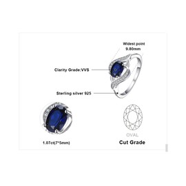 JewelryPalace Oval Cut 1ct Created Blue Sapphire Ring Women's Ring with Stone Jewellery Set, Engagement Ring Silver Ring Solitaire Silver Rings 925 for Women, Jewellery Girls Promise Ring Rose Gold