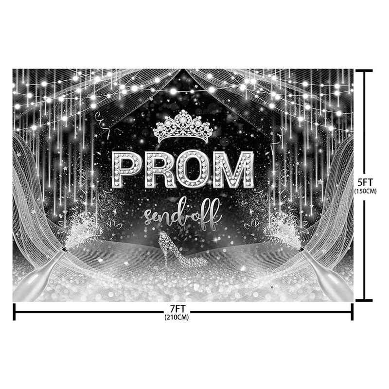 AIBIIN 7x5ft Prom 2024 Backdrop Silver and Black Prom Send