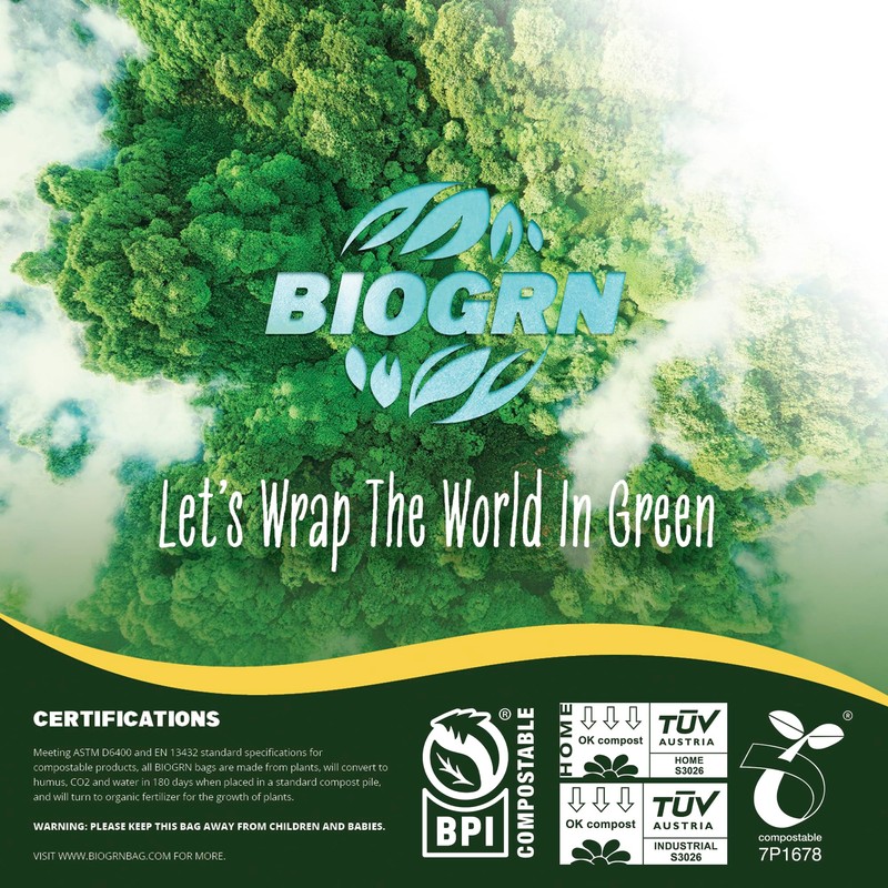 BIOGRN 50-55 Gallon Compostable Trash Bags, 12 Count, 1.57 Mil