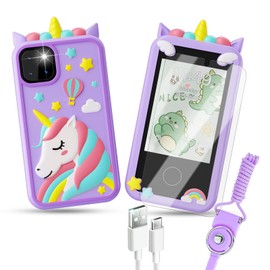 Kids Smart Phone Toys, Touchscreen HD Dual Camera Cell Unicorn Phone for Kids,Travel Toy Preschool Learning Toy for Kids,Christmas Birthday Gifts Toddler Play Phone for Girls Boys 3-14 Purple