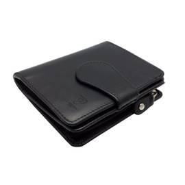 J. Wilson London RFID Blocking Ladies Designer Quality Distressed Oiled Hunter Leather Card Coin Holder Purse Wallet (Black)