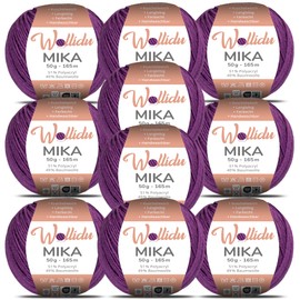Wollidu Mika Knitting and Crochet Yarn, 51% Polyacrylic, 49% Cotton, 10 x 50 g/165 m, Oeko-Tex, Dark Purple