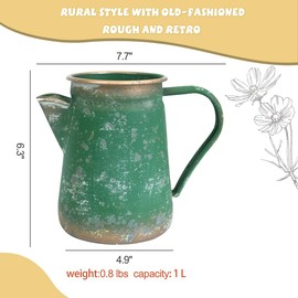 Z² BellaDecor Vintage Pitcher Vase Rustic Farmhouse Vase for Flowers Vintage Metal Milk Jug Small Decorative Pitcher Shabby Chic Decor for Home, Kitchen, Bathroom, Green