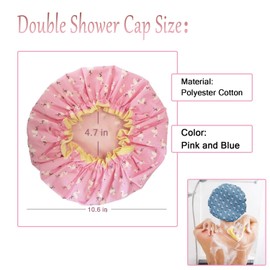 2 PCS Shower Cap, Reusable Bath Cap, Shower Hat, Double Layer Shower Cap, Shower Caps for Women, Elastic Band Bath Caps, Shower Cap for Long Hair Short and Curly Hair(Pink and Blue)