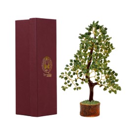 TRRYSTALS Green Jade Natural Gemstone Tree | Decorative Feng Shui Style Crystal Bonsai for Home & Office Decor | Handcrafted Gemstone Tabletop Showpiece with Gift Box