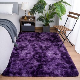 Goideal Fluffy Area Rug for Living Room Bedroom, 5 x 7 Tie-Dyed Grape Purple Rug Fuzzy Non-Slip Modern Carpet Ultra Soft Faux Fur Rugs for Dorm Kids Room Home Decor