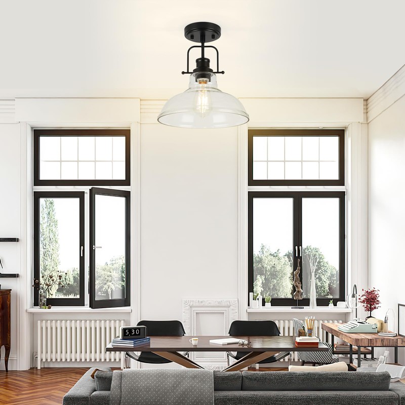 WILON Semi Flush Mount Ceiling Light Fixture, Black Farmhouse Light