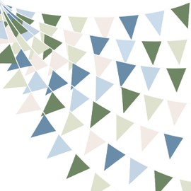 32Ft Blue Green Bunting Banner Party Decorations Retro Blue Green Fabric Triangle Flag Pennant Garland Streamer for Hole in One Masters Golf Birthday Wedding Bridal Baby Shower Hanging Decor