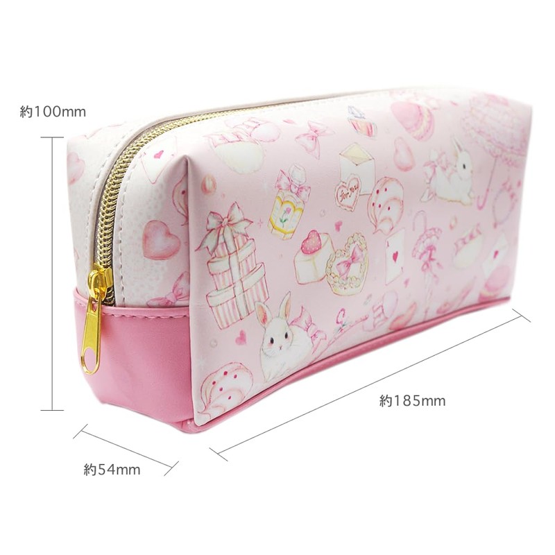 Takeimiki Lovely Pink Rabbit Pattern Box Shaped Pen Pouch Large