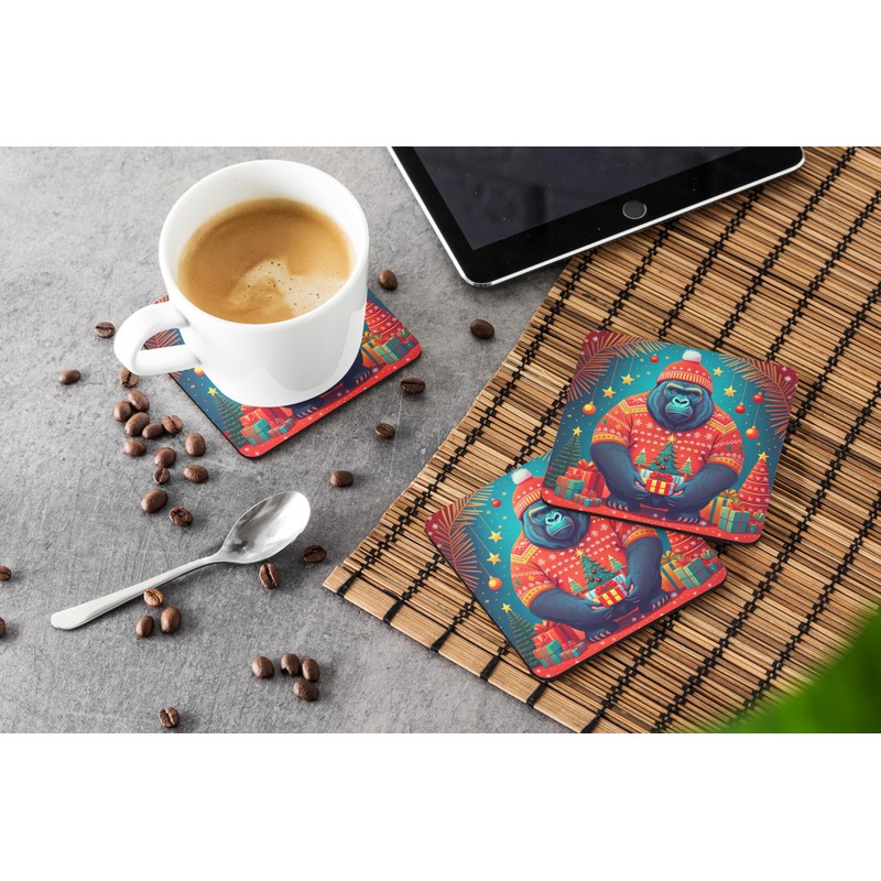 Caroline's Treasures Gorilla Christmas Foam Coaster Set of 4 Cup