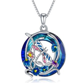 YAFEINI Dolphin/Axolotl/Owl/Frog/Dragonfly Crystal Necklace for Women 925 Sterling Silver Dragonfly Jewellery Dragonfly Lucky Chain Jewellery Gifts for Women and Girls, Crystal, Aquamarine