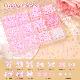 Pink Color Bow Nail Charms Kit, 3D Bows Bow Tie Nail Art Charm Flowers Resin Nails Charms Flatback White Pearls, Mixed Bows Bowknots Charm for Acrylic Nails Art DIY Accessories