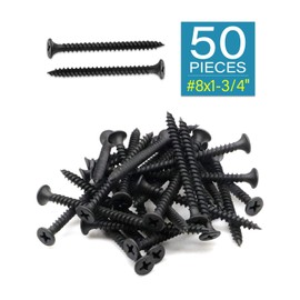 IMScrews 50pcs #8 x 1-3/4" Flat Head Phillips Drywall Screws Fine Thread Sharp Point Wood Screw, Carbon Steel 1022A, Black Phosphate