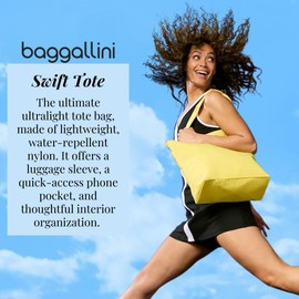 Baggallini Swift Tote Bag for Women - Lightweight 12x16 Nylon Zipped Travel Carry On Bag w/Luggage Sleeve