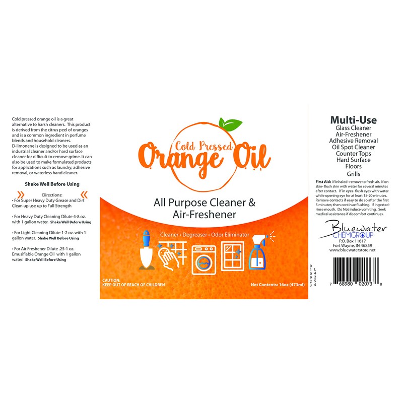 Bluewater Chemgroup Premium Cold Pressed Orange Oil- 16 oz (D-Limonene),