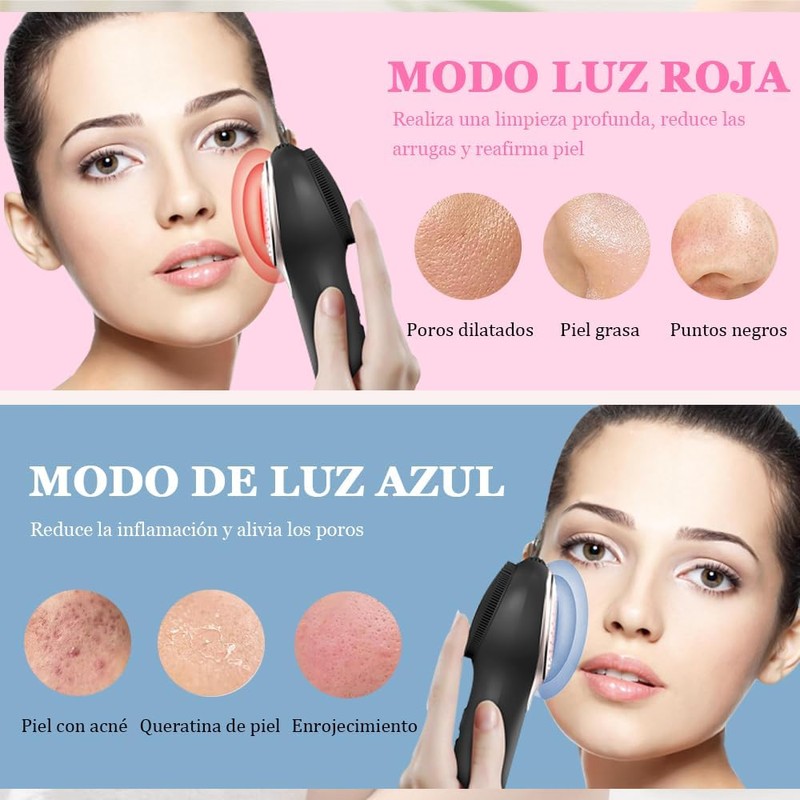 Cepillo Limpiador Facial de Silicona con Luz Roja/Azul – Fokoo
