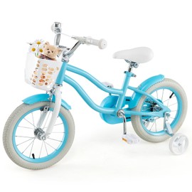 GLACER 14 16 18 Inch Adjustable Kids Bike, Boys Girls Bike for Age 3-8 Years with Basket, Training Wheels, Handbrake and Coaster Brake, Steel Frame Kids Bicycle with Fenders (Blue, 14 Inch)