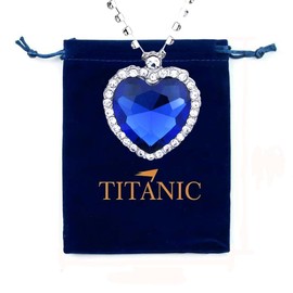 Mingkeda Titanic Heart The Ocean Simulated Blue Sapphire, Silver Necklace Pendants Jewelry Titanic Jewelry Gifts for Woman (Blue)