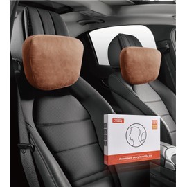 2Pcs Car Neck Pillow, Super Soft Du-Pont Bio cotton Neck Pillow for Driving, Suede Fabric Car Headrest Pillow, Make Your Driving More Comfortable, Suitable for Driving, Traveling (Mocha Brown)