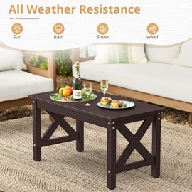 LUE BONA Outdoor Coffee Table for Patio, Rectangle HDPS Outdoor Coffee Table Rectangle, All Weather Patio Coffee Tables for Outside Deck Porch Lawn, Espresso