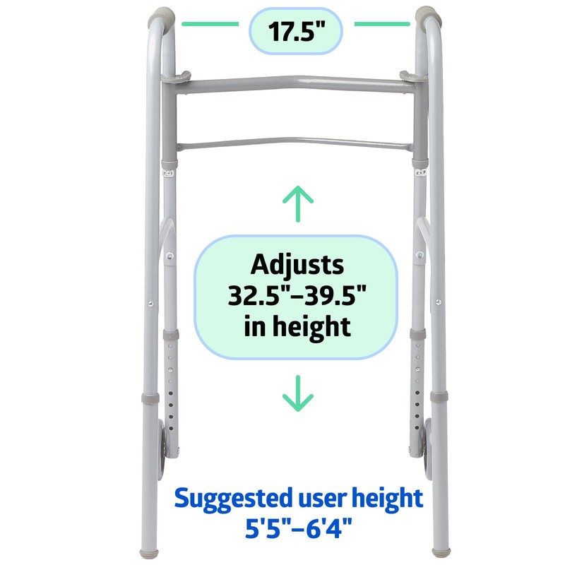 Medline Lightweight Folding Walkers for Seniors, Adults with 5” Wheels,