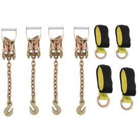 SCITOO - (4 Pk) Auto Hauler Car Flatbed Tie Down Kit Lasso Wheel Ratchet Straps w/Chain