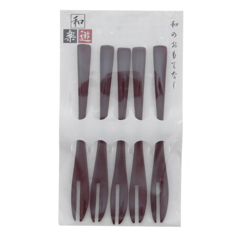 Ishida Japanese Confectionery Forks, Set of 5, Natural Wood