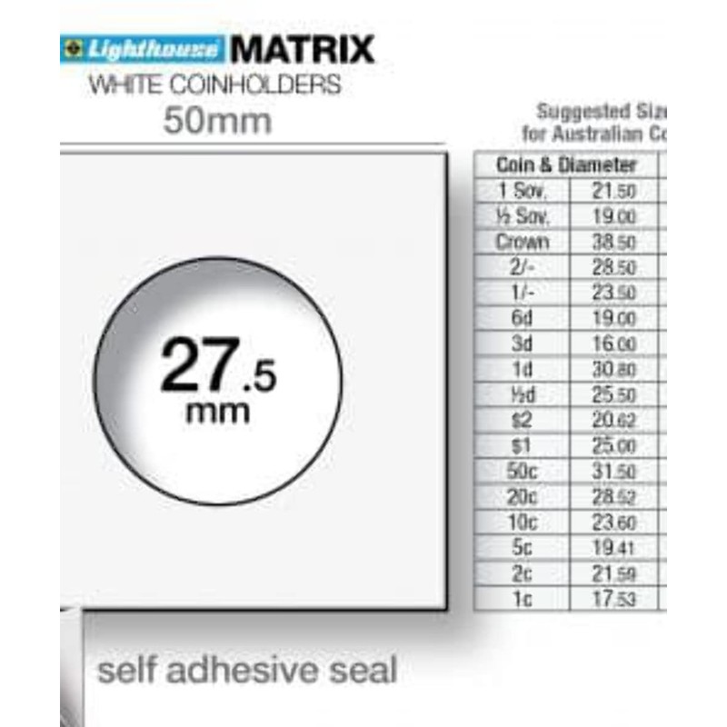 Münzrähmchen MATRIX, weiß, Innendurchmesser 27,5 mm, selbstklebend, 100er-Pack