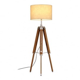 THOR INSTRUMENTS Lámpara de pie con trípode de madera de teca clásica, estilo vintage, lámpara náutica para decoración del hogar (pantalla de lámpara no incluida), estilo rústico, vintage, decoración