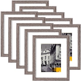 eletecpro 8x10 Picture Frames Set of 10, Gallery Wall Frame Display 5x7 Photo with Mat or 8x10 without Mat, Picture Frame Collage Wall Decor for Wall Mounting, Weathered Grey