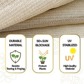 HDPE 50% Sun Block Plant Shade - Garden Shade Cloth Netting Mesh - Beige (4' x 4', Beige)